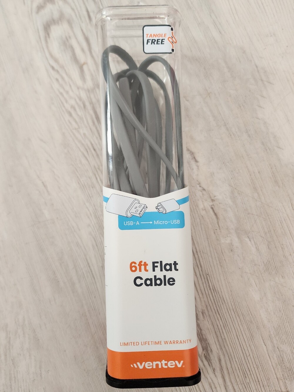 NEW Ventev 6ft Flat Micro-USB Cable — Gray